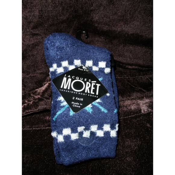 NEW (2 PAIRS) by JACQUES MORET, LUXURIOUS BOOT SOCKS, BLUE, (SIZES 9-11) - Picture 3 of 5